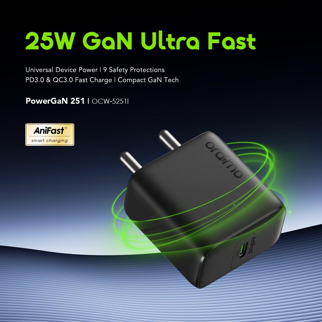Oraimo 25W PowerGaN USB‑C Charger with Type‑C Cable | OCW-5251I